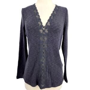 Intropia Thermal Top Long Sleeve Sweater With Lace Gray Medium